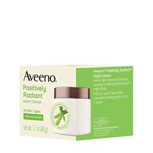 Aveeno Positively Radiant Intensive Moisturizing Night Cream with Total Soy Complex & Vitamin B3, Oil-Free, Non-Greasy, Hypoallergenic & Non-Comedogenic, 1.7 oz