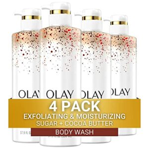 olay exfoliating & moisturizing body wash with sugar cocoa butter and vitamin b3 20 fl ounce (pack of 4)