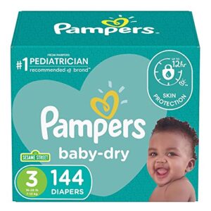 diapers size 3, 144 count – pampers baby dry disposable baby diapers, giant pack