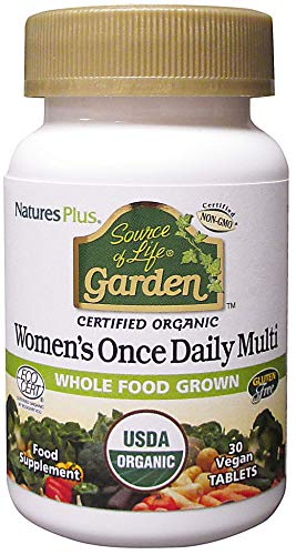 NaturesPlus Source of Life Garden Certified Organic Women’s Once Daily Multivitamin - 30 Vegan Tablets - Pure, Natural Whole Food Ingredients - Energy Boost - Vegetarian, Gluten-Free - 30 Servings