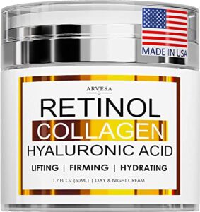retinol cream for face – facial moisturizer with collagen cream and hyaluronic acid – anti aging face cream – day and night face lotion for women and men – hydrating wrinkle cream for face – all skin types