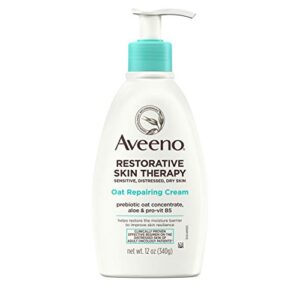 aveeno restorative skin therapy moisturizing oat repairing cream for sensitive, distressed, dry skin, with prebiotic oat & aloe, formulated without parabens, fragrance & steroids, 12 oz