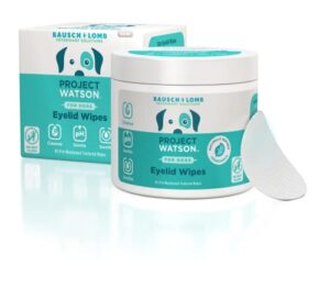 project watson dog eyelid wipes, micellar technology that cleanses and hydrates, contains hyaluronan (ha), an electrolyte, aloe & licorice, paraben & fragrance free, 45 pre-moistened textured wipes