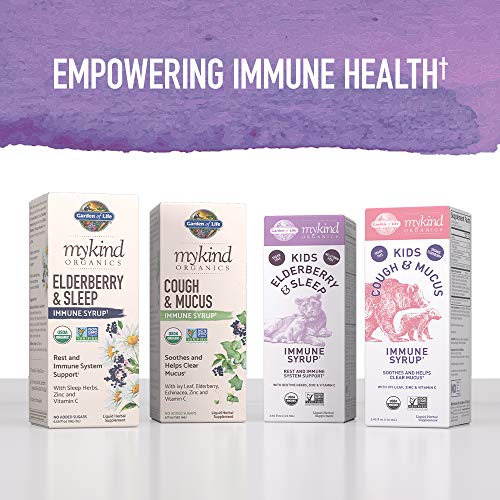 Garden of Life Elderberry Zinc Immune Support for Adults and Kids 12 and Older with Vitamin C - mykind Organics Elderberry & Sleep Immune Syrup Liquid with Sleep Herbs, No Added Sugars, 6.59 fl oz