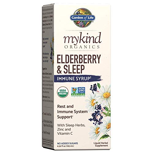 Garden of Life Elderberry Zinc Immune Support for Adults and Kids 12 and Older with Vitamin C - mykind Organics Elderberry & Sleep Immune Syrup Liquid with Sleep Herbs, No Added Sugars, 6.59 fl oz