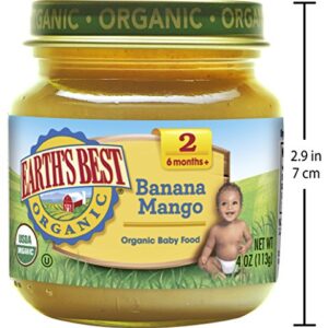 Earth's Best Organic Stage 2 Baby Food, Banana Mango, 4 oz. Jar (Pack of 12)