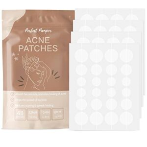 Perfect Pamper Acne Patches - Medical Grade Hydrocolloid Pimple Patch, Covers Pimples, Zits, and Blemishes. Heals Acne, Reduces Inflammation and Redness for Beautiful, Clear Skin. 48 Patches in Resealable Pouch. Cruelty Free