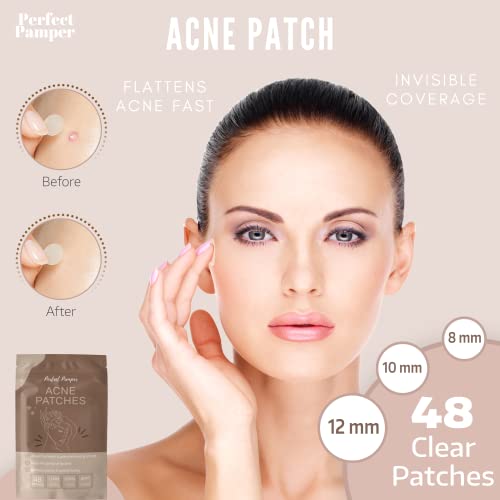 Perfect Pamper Acne Patches - Medical Grade Hydrocolloid Pimple Patch, Covers Pimples, Zits, and Blemishes. Heals Acne, Reduces Inflammation and Redness for Beautiful, Clear Skin. 48 Patches in Resealable Pouch. Cruelty Free