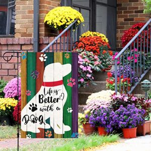 Life is Better With A Dog Pet Garden Flag 12 x 18 Double Sided, Burlap Small Dog Paw Farmhouse Garden Yard Flags for Seasonal Outside Outdoor House Decoration (Only Flag)