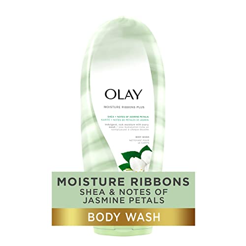 Olay Moisture Ribbons Body Wash with Shea and Notes of Jasmine Petals, 18 fl oz, (Pack of 4)