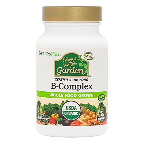 NaturesPlus Source of Life Garden Certified Organic B Complex - 60 Vegan Capsules - Complete Vitamin B Supplement, Energy Booster - Vegetarian, Gluten-Free - 30 Servings