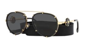 versace ve 2232 143887 black metal aviator sunglasses grey lens