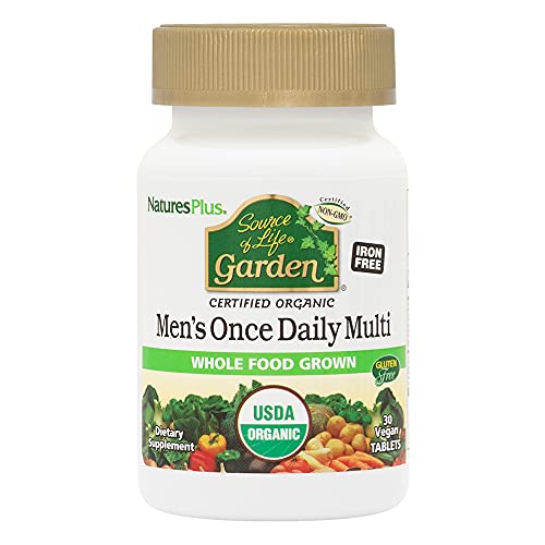 NaturesPlus Source of Life Garden Certified Organic Mens Once Daily Multivitamin - Pure, Natural Whole Food Ingredients - Energy Boost - 30 Vegan Tablets (30 Servings)