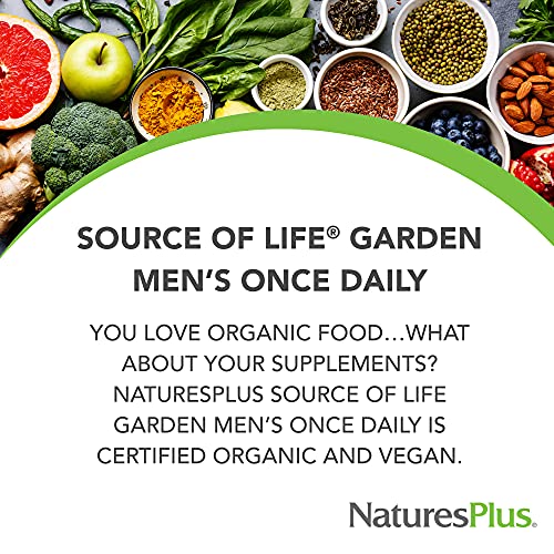 NaturesPlus Source of Life Garden Certified Organic Mens Once Daily Multivitamin - Pure, Natural Whole Food Ingredients - Energy Boost - 30 Vegan Tablets (30 Servings)