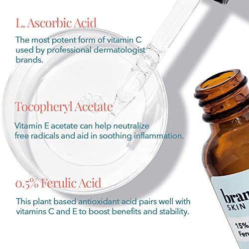 Brandefy Vitamin C Serum 15% L. Ascorbic Acid, Ferulic Acid .5% + Vitamin E, Self Care, Beauty Face Serum - Dark Spot Corrector, Anti Aging Face Care 1oz.