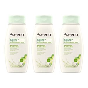 aveeno positively radiant exfoliating body wash with moisturerich soy complex crushed walnut shell for dry, dull skin, soapfree, dyefree hypoallergenic formula 18 fl, 54 fl oz, (pack of 3)