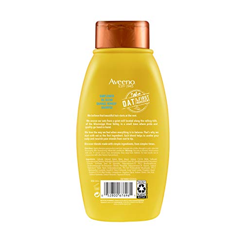 Aveeno Deep Moisturizing Sunflower Oil Blend Shampoo with Oat for Dry Damaged Hair, Dye, Paraben & Sulfate Surfactants Free, 12 Fl Oz