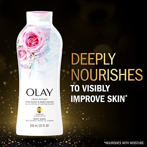 Olay Fresh Outlast Body Wash with B3, Rose Water and Sweet Nectar, 22 Fl Oz (Pack of 4)