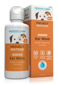 project watson ear wash for dogs, gentle ph balanced formula to help support ear health & hygiene, contains aloe leaf juice, glycerin & propylene glycol, hydrogen peroxide & fragrance free, 4 fl oz