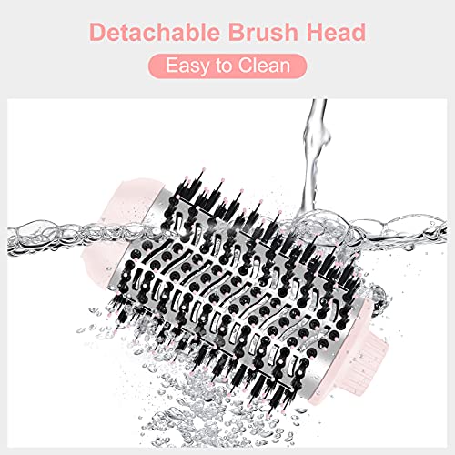 Hair Dryer Brush Set, IG INGLAM 4 in 1 Blowout Brush, Negative Ion Detachable Hair Dryer & Styler Volumizer Hot Air Hair Dryer Brush with 2 Styling Brush Heads, Pink