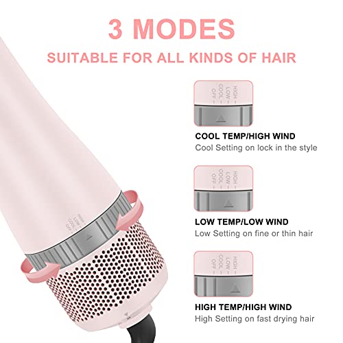 Hair Dryer Brush Set, IG INGLAM 4 in 1 Blowout Brush, Negative Ion Detachable Hair Dryer & Styler Volumizer Hot Air Hair Dryer Brush with 2 Styling Brush Heads, Pink