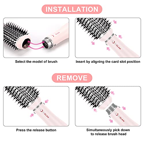 Hair Dryer Brush Set, IG INGLAM 4 in 1 Blowout Brush, Negative Ion Detachable Hair Dryer & Styler Volumizer Hot Air Hair Dryer Brush with 2 Styling Brush Heads, Pink