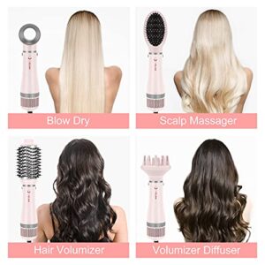 Hair Dryer Brush Set, IG INGLAM 4 in 1 Blowout Brush, Negative Ion Detachable Hair Dryer & Styler Volumizer Hot Air Hair Dryer Brush with 2 Styling Brush Heads, Pink