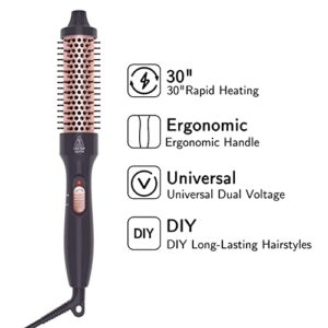 PHOEBE 1.25 Inch Curling Iron Brush Ceramic 1 1/4 Inch Double PTC Heated Hair Curling Comb Tourmaline Ionic Hair Curler Curling Iron Dual Voltage for Traveling On Long, Medium Hair