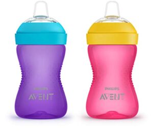 philips avent my grippy spout sippy cup with soft spout and leak-proof design, pink/purple, 10oz, 2pk, scf801/22