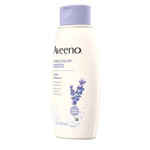 Aveeno Stress Relief Body Wash with Soothing Oat, Lavender, Chamomile & Ylang-Ylang Essential Oils, Dye- & Soap-Free Calming Body Wash for Shower Gentle on Sensitive Skin, 12 fl. oz