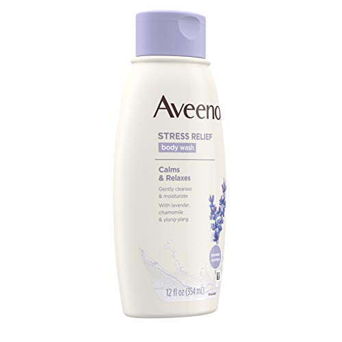 Aveeno Stress Relief Body Wash with Soothing Oat, Lavender, Chamomile & Ylang-Ylang Essential Oils, Dye- & Soap-Free Calming Body Wash for Shower Gentle on Sensitive Skin, 12 fl. oz