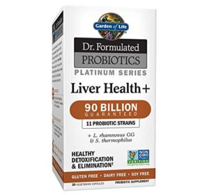 garden of life dr. formulated probiotics platinum series liver health+ 90 billion cfu guaranteed, one a day probiotic for healthy detoxification & elimination support, vegan, gluten free, 30 capsules