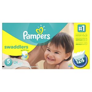 pampers swaddlers disposable baby diapers, economy pack plus, size 5, 124 count (pack of 1)