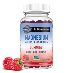 dr formulated magnesium citrate supplement with prebiotics & probiotics for stress, sleep & recovery – garden of life – vegan, gluten free, kosher, non-gmo, no added sugars – 60 raspberry gummies