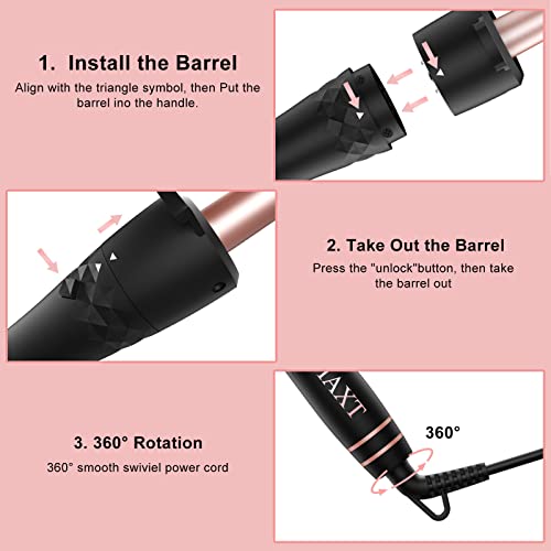 Curling Iron Set 5 in 1,MAXT Curling Wand Set Interchangeable Triple Barrel Curling Iron and Curling Brush Ceramic Barrel Wand Curling Iron(0.35”-1.25”) (Pink)