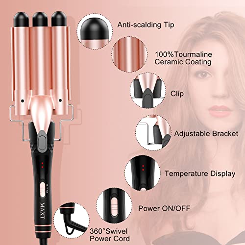 Curling Iron Set 5 in 1,MAXT Curling Wand Set Interchangeable Triple Barrel Curling Iron and Curling Brush Ceramic Barrel Wand Curling Iron(0.35”-1.25”) (Pink)