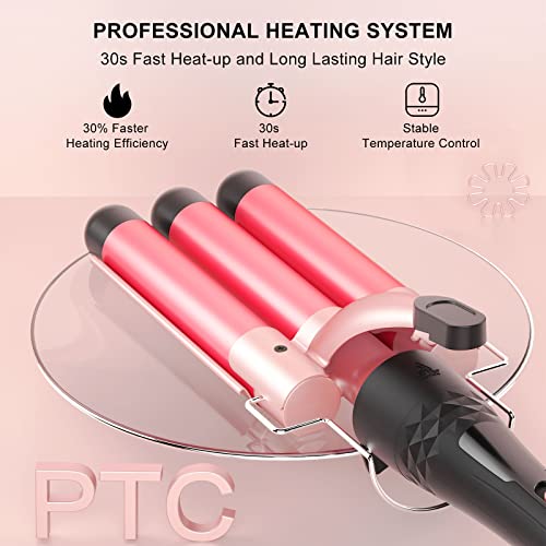 Curling Iron Set 5 in 1,MAXT Curling Wand Set Interchangeable Triple Barrel Curling Iron and Curling Brush Ceramic Barrel Wand Curling Iron(0.35”-1.25”) (Pink)