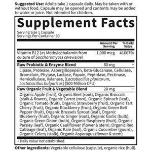 Garden of Life B12 - Vitamin Code Raw B-12-30 Capsules, 1,000mcg Whole Food B12 Methylcobalamin for Energy, Vegan Methylcobalamin B12 Vitamin Plus Probiotics & Enzymes, Gluten Free Supplements