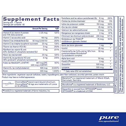 Pure Encapsulations O.N.E. Multivitamin | Once Daily Multivitamin with Antioxidant Complex Metafolin, CoQ10, and Lutein to Support Vision, Cognitive Function, and Cellular Health* | 60 Capsules