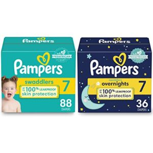 pampers disposable diapers size 7, swaddlers one month supply (88 count) + overnight (36 count)