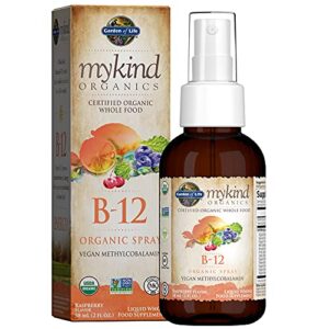 garden of life b12 vitamin – mykind organic whole food b-12 for metabolism and energy, raspberry, 2oz liquid