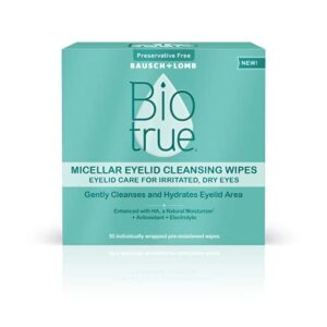 Biotrue Micellar Eyelid Care for Irritated and Dry Eyes Cleansing Wipes, Preservative Free, from Bausch + Lomb, Multi, 30 Count