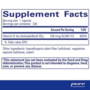 Pure Encapsulations Vitamin D3 125 mcg (5,000 IU) | Supplement to Support Bone, Joint, Breast, Heart, Colon and Immune Health* | 120 Capsules