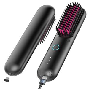 tymo porta cordless hair straightener brush | mini portable straightening brush for travel | negative ion hair straightener styling comb | usb rechargeable feature | safety anti-scald design