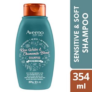 Aveeno Rose Water & Chamomile Blend Sulfate-Free Shampoo with Colloidal Oat for Dry & Sensitive Scalp, Gentle Cleansing Shampoo for Fine, Fragile Hair, Paraben & Dye-Free, 12 Fl Oz