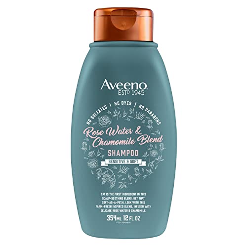 Aveeno Rose Water & Chamomile Blend Sulfate-Free Shampoo with Colloidal Oat for Dry & Sensitive Scalp, Gentle Cleansing Shampoo for Fine, Fragile Hair, Paraben & Dye-Free, 12 Fl Oz