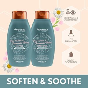 Aveeno Rose Water & Chamomile Blend Sulfate-Free Shampoo with Colloidal Oat for Dry & Sensitive Scalp, Gentle Cleansing Shampoo for Fine, Fragile Hair, Paraben & Dye-Free, 12 Fl Oz