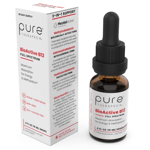 BioActive Vegan Vitamin B12 Sublingual Liquid Supplement (4 Drops a Day for a 90-Day Supply) - B12 Liquid Vitamin Drops with Hydroxocobalamin, Adenosylcobalamin & Methylcobalamin 1,000 mcg per Drop