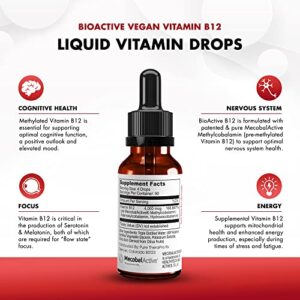 BioActive Vegan Vitamin B12 Sublingual Liquid Supplement (4 Drops a Day for a 90-Day Supply) - B12 Liquid Vitamin Drops with Hydroxocobalamin, Adenosylcobalamin & Methylcobalamin 1,000 mcg per Drop