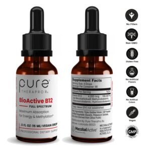 BioActive Vegan Vitamin B12 Sublingual Liquid Supplement (4 Drops a Day for a 90-Day Supply) - B12 Liquid Vitamin Drops with Hydroxocobalamin, Adenosylcobalamin & Methylcobalamin 1,000 mcg per Drop